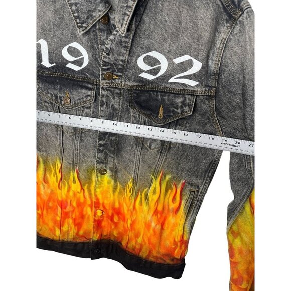 ASOS Design 1992 Flame Denim Jacket With "Da No Me Destruyas" Back Print Size XS - Picture 4 of 6